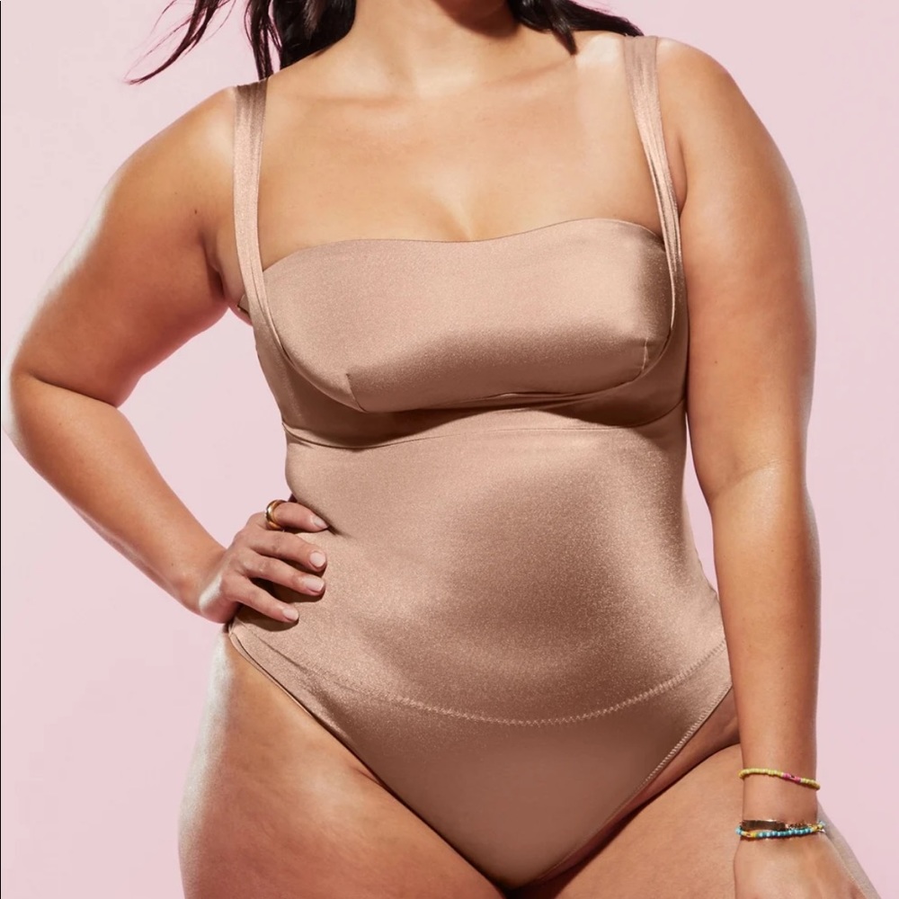 Yitty by Lizzo Headliner Shaping Open Bust Thong Bodysuit in Brown Sugar size 2X